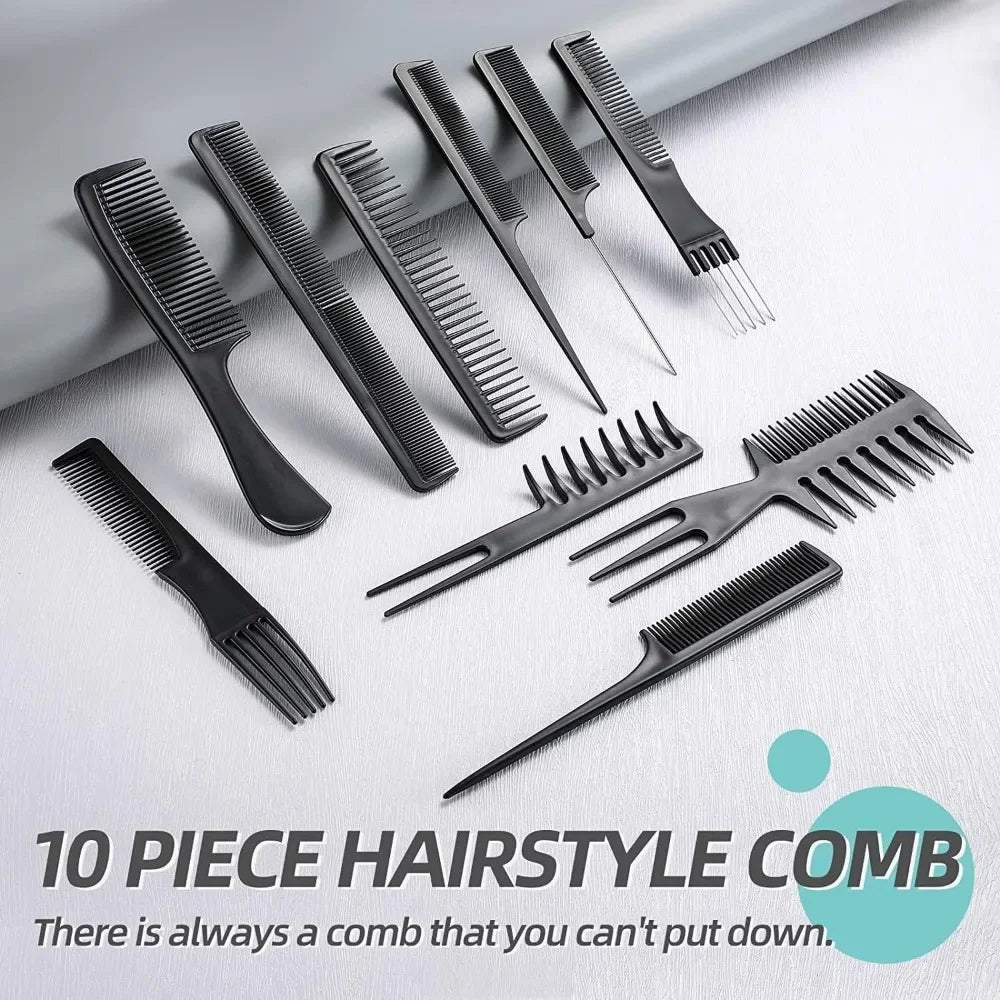 10Pcs Professional Comb Set Black