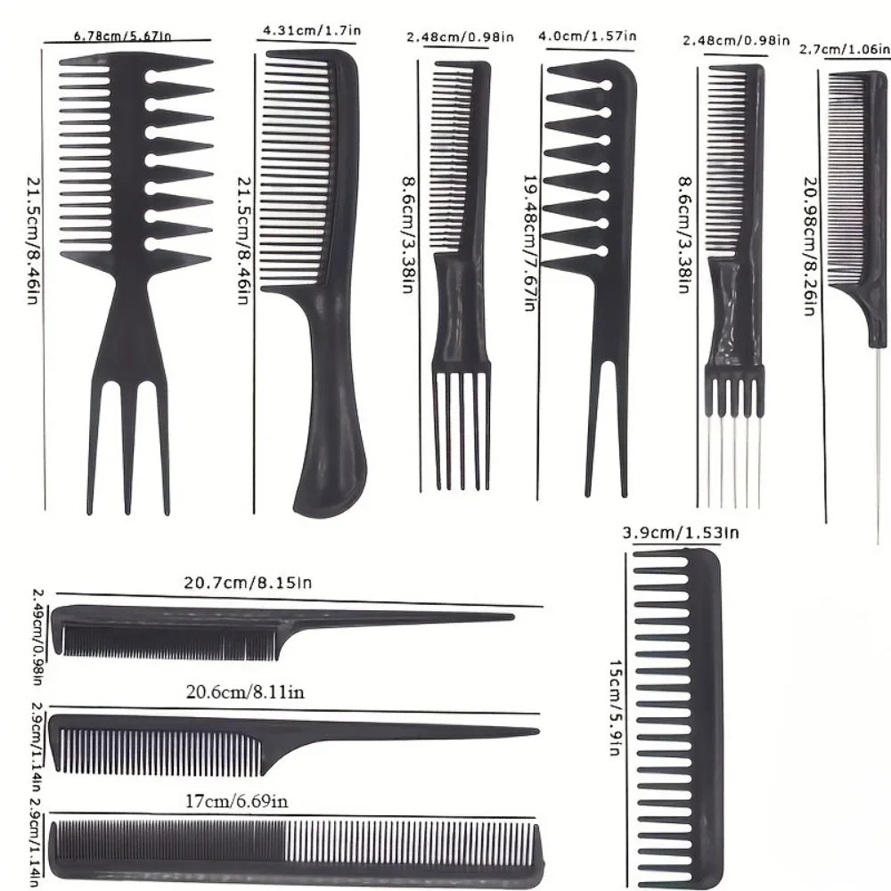 10Pcs Professional Comb Set Black